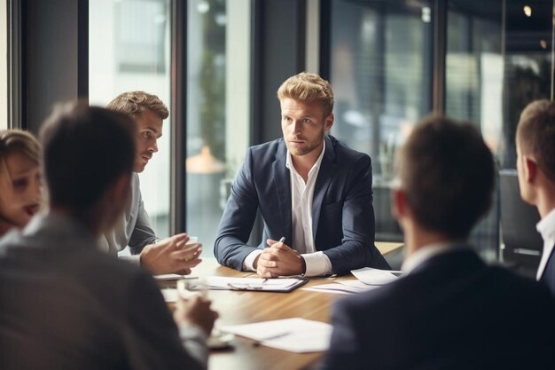 uomo d'affari durante una riunione di lavoro