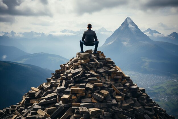 Uomo d'affari in cima alla montagna del denaro