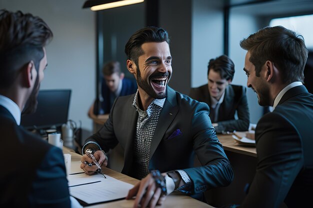 Uomo d'affari in ufficio che posa per una foto AI generativa