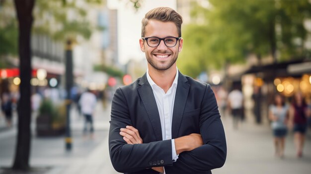 uomo d'affari sorridente in abiti formali