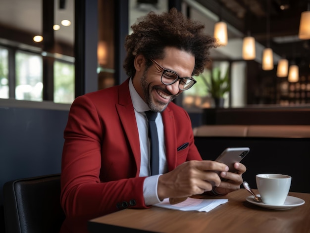 uomo dalla Colombia che utilizza lo smartphone per la comunicazione online