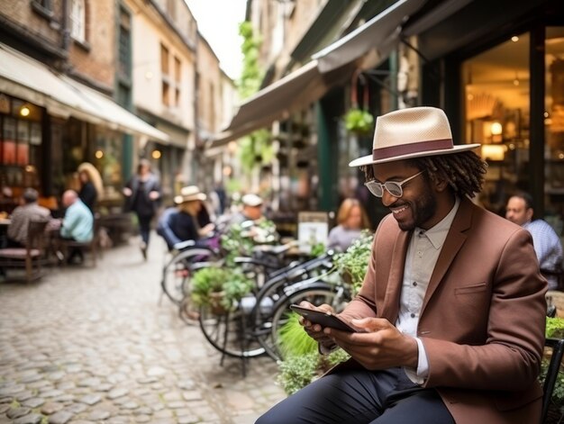 uomo dalla Colombia che utilizza lo smartphone per la comunicazione online