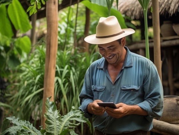 uomo dalla Colombia che utilizza lo smartphone per la comunicazione online