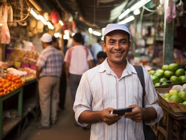 uomo dalla Colombia che utilizza lo smartphone per la comunicazione online