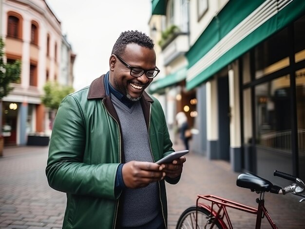 uomo dalla Colombia che utilizza lo smartphone per la comunicazione online