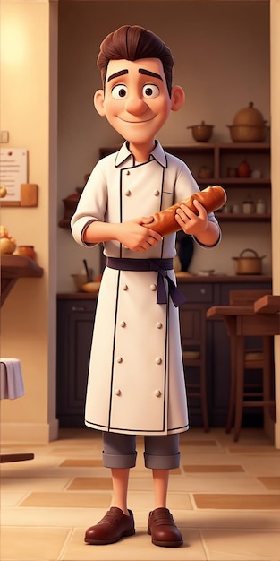 Uomo dello chef che tiene baguette