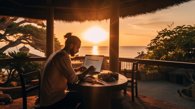 Uomo di Bali che lavora sul portatile