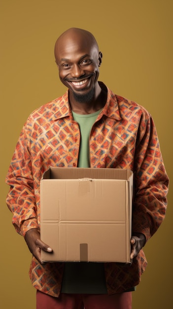 Uomo di colore africano che tiene una scatola