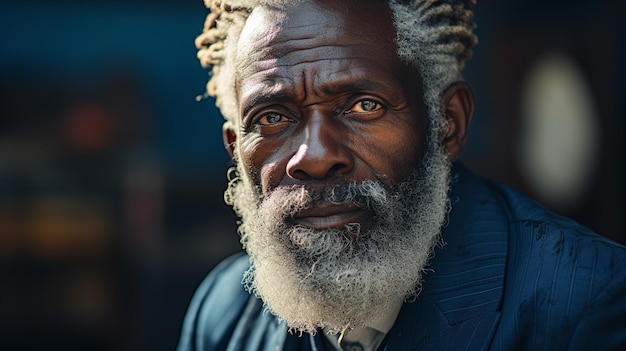 Uomo di colore anziano con barba bianca Generative Ai