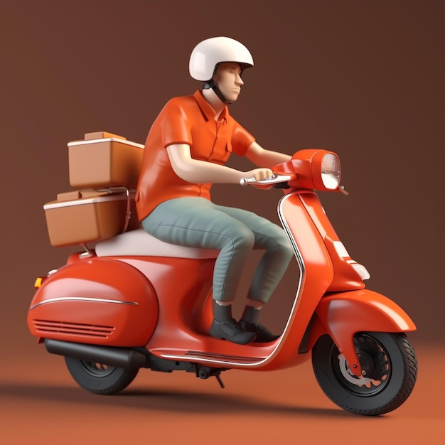 Uomo di consegna su scooter con scatole Concetto di servizio di consegna