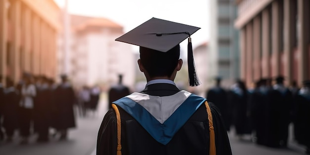 Uomo di laureati che indossano il cappello dell'abito di laurea IA generativa