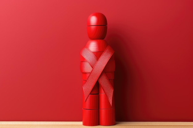 Uomo di legno con un nastro rosso Banner per la Giornata Mondiale dell'AIDS