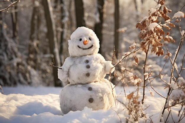 Uomo di neve allegro inverno soleggiato Generate Ai