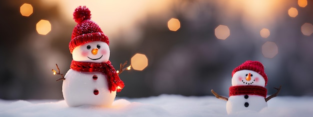 uomo di neve con luci di Natale e albero di Natale