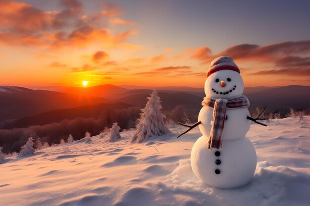 Uomo di neve invernale simbolo di Natale Uomo di neve invernale vista panoramica dell'inverno concetto di nuovo anno