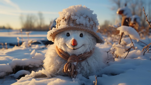 uomo di neve sulla zona di neve della stagione invernale