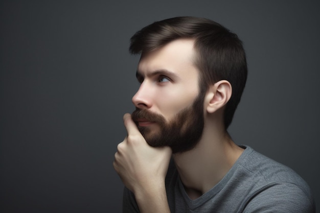 Uomo di pensiero su sfondo grigio