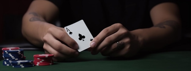 Uomo di poker che tiene le carte in mano IA generativa