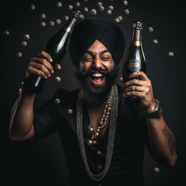 uomo di religione sikh felice che fa festa