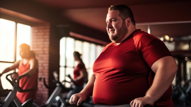 uomo di taglia plus che fa fitness in palestra