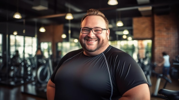 uomo di taglia plus che fa fitness in palestra