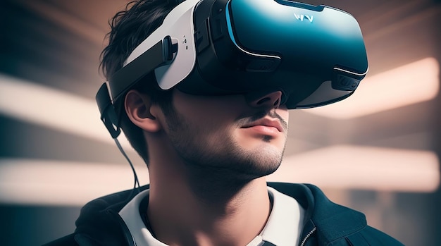 Uomo di tiro medio che indossa occhiali vr