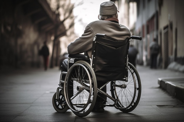 Uomo disabile ai generativo che usa la sedia a rotelle