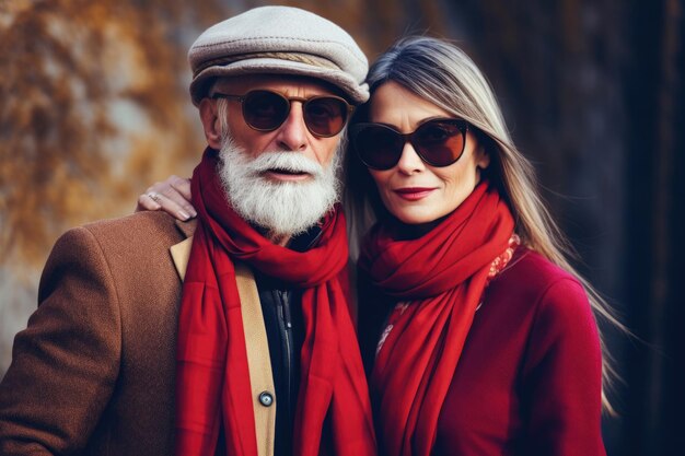 Uomo e donna anziani alla moda all'aperto