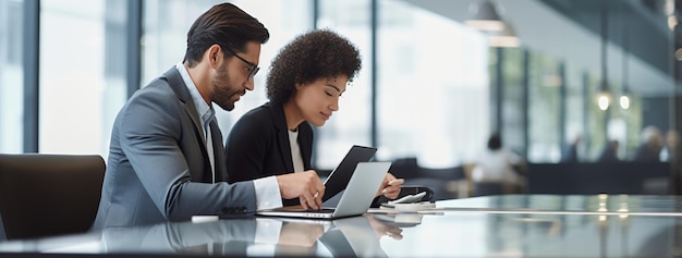 Uomo e donna contabile Uomini d'affari dipendenti che lavorano su computer portatili lavoro di squadra