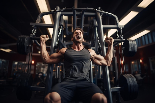 uomo forte che si allena in palestra