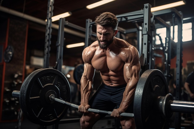 uomo forte che si allena in palestra