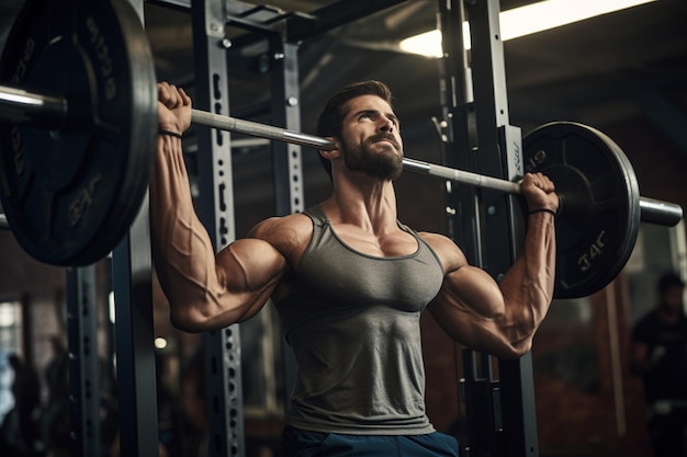 uomo forte che si allena in palestra