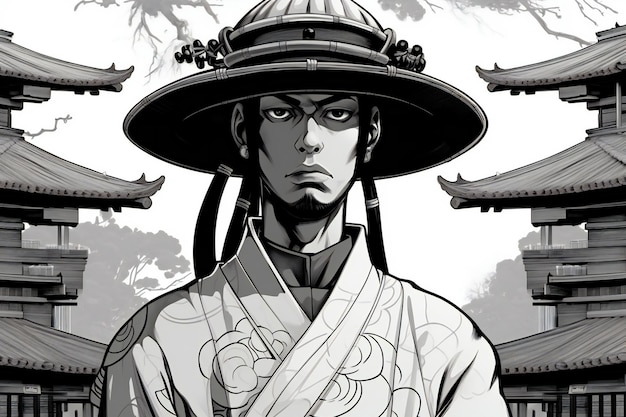 Uomo giapponese in kimono in stile manga