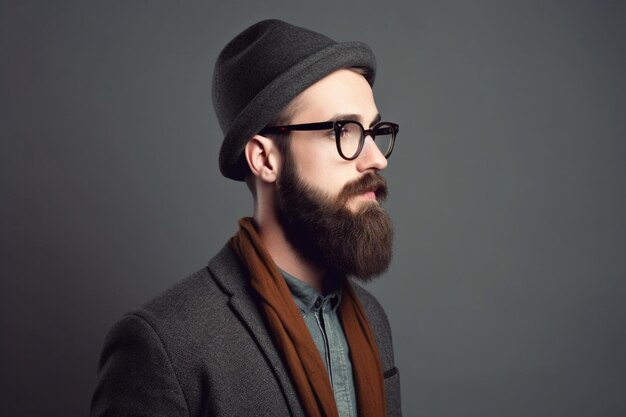 Uomo hipster su sfondo grigio