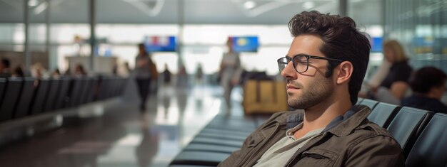 Uomo in attesa del suo aereo all'aeroporto