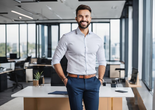 uomo in camicia nel suo ufficio