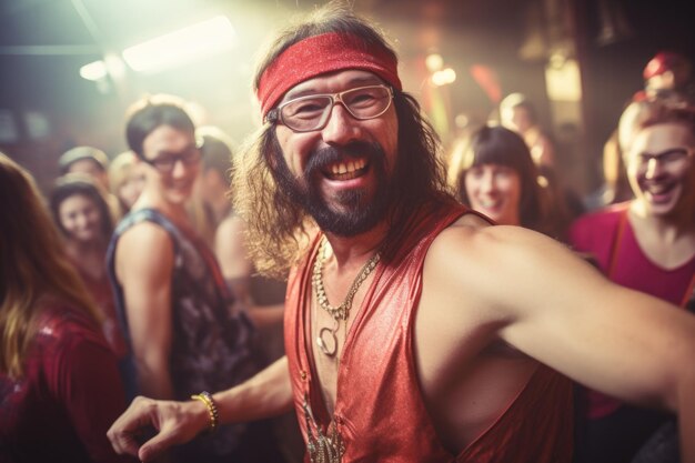 Uomo in camicia rossa e bandana