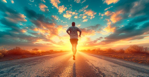 Uomo in corsa al tramonto sport jogging stile di vita sano immagine generata dall'AI