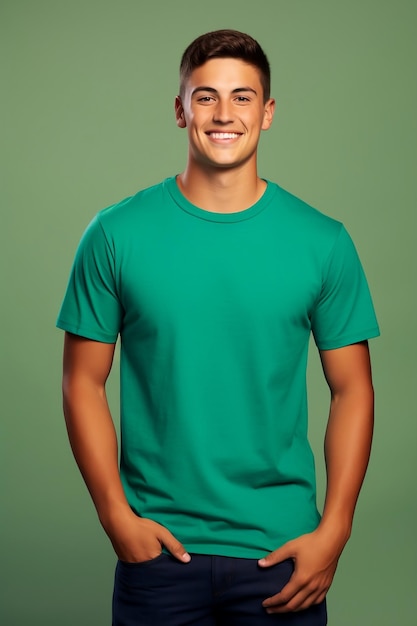 Uomo in maglietta verde stampa su richiesta mockup