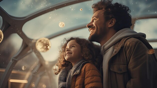 Uomo in piedi accanto a due bambine al Park Father Day