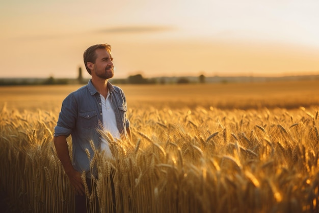 Uomo in piedi in un campo di grano