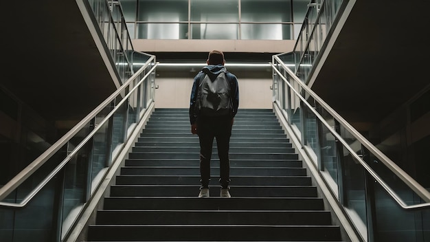 Uomo in piedi sulle scale