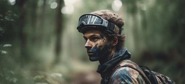 Uomo in tuta mimetica paintballer arte generativa ai arte generativa ai