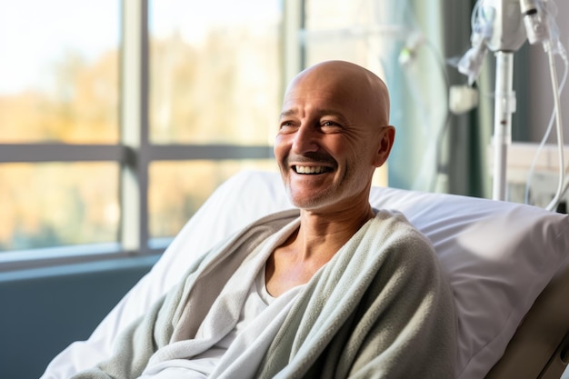 Uomo in un ospedale dopo un'operazione al cancro