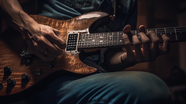 uomo irriconoscibile che suona la chitarra elettrica