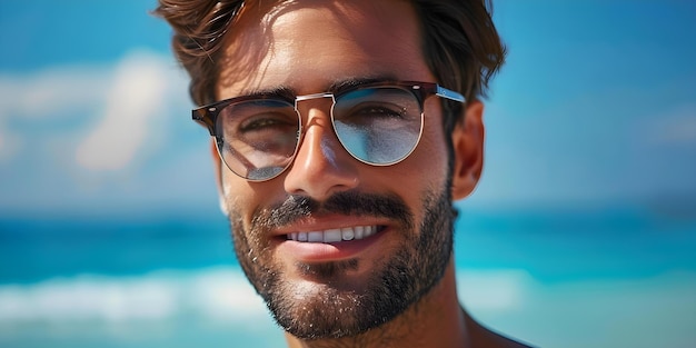 Uomo ispanico che protegge la sua pelle con la crema solare in una giornata di spiaggia soleggiata Concept Beach Photography Sun Protection Skincare Routine Uomo latino stile di vita all'aperto