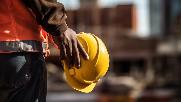 Uomo lavoro ingegnere industriale professionale costruzione di edifici elmetto protettivo mano sicura attrezzature aziendali casco di sicurezza