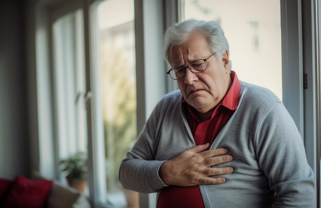 Uomo malato con sintomi di malattia cardiaca