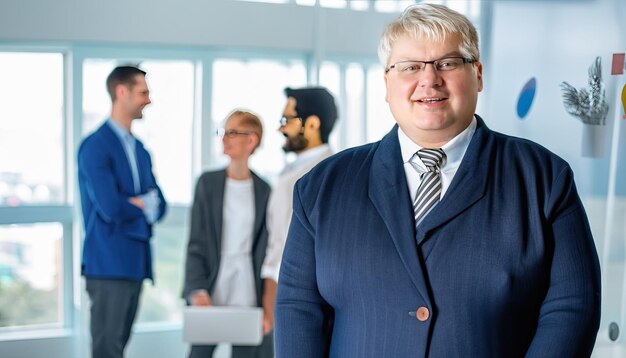 Uomo manager taglie forti in camicia da lavoro in camera in stile business ritratto in stile classico di un elegante