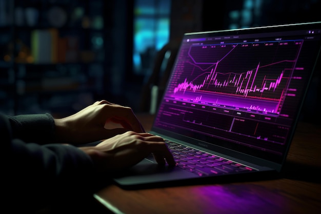 Uomo mani da laptop stock trading grafica bellissima illustrazione immagine generativa AI